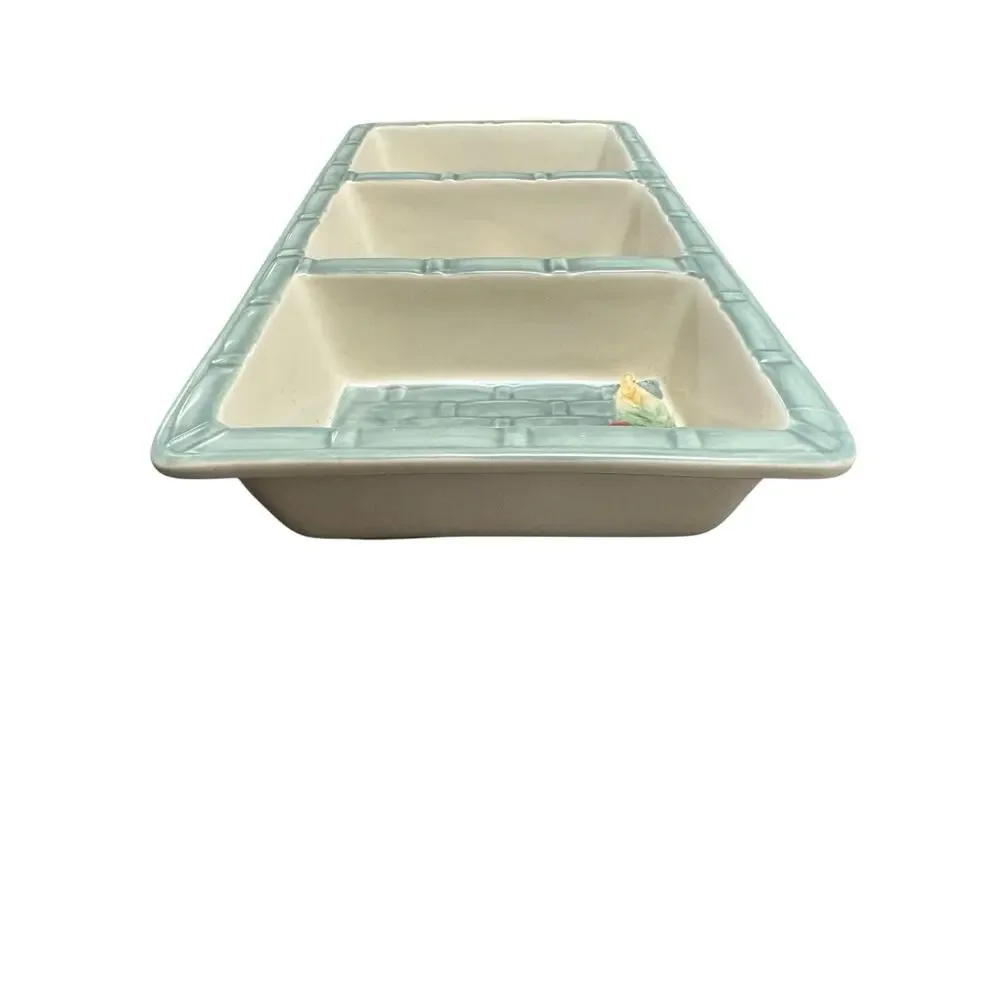 Pfaltzgraff Jamberry Pale Green 3 Part Rectangular Divided Server Tray Dish